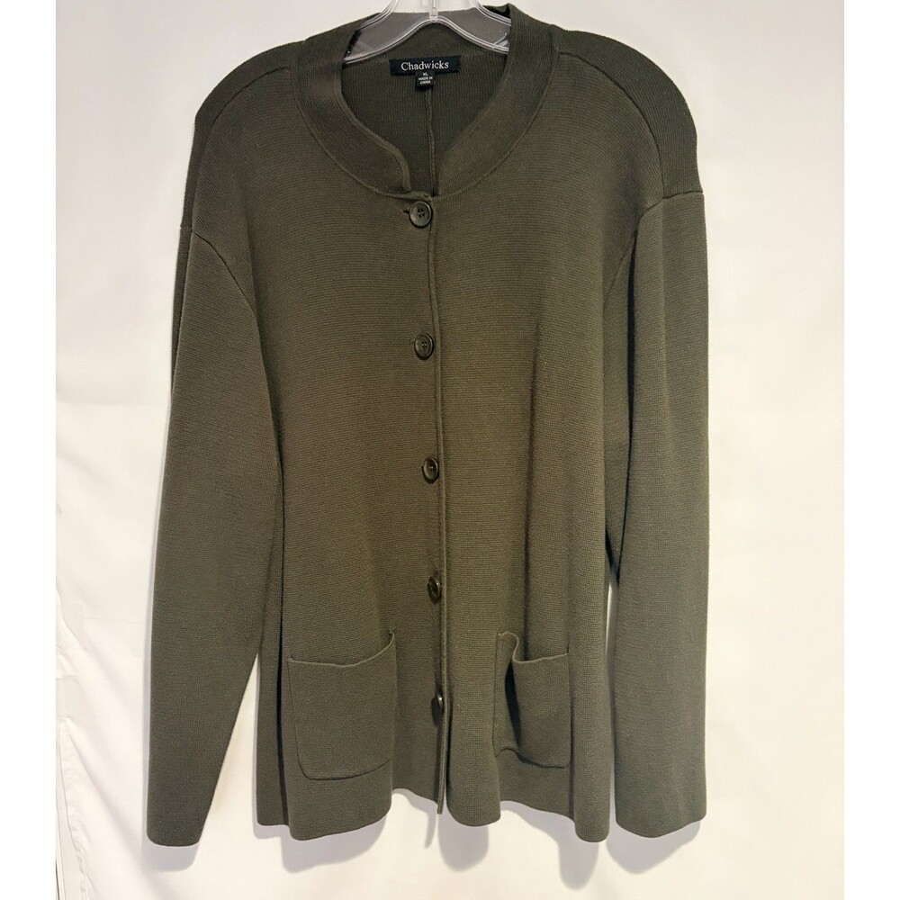Chadwick’s XL Women’s Button Front Pockets Cardigan Olive